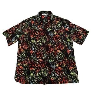 CELINE $1450 Silk Black Hawaiian Shirt Neon Tiger Print New With Tags